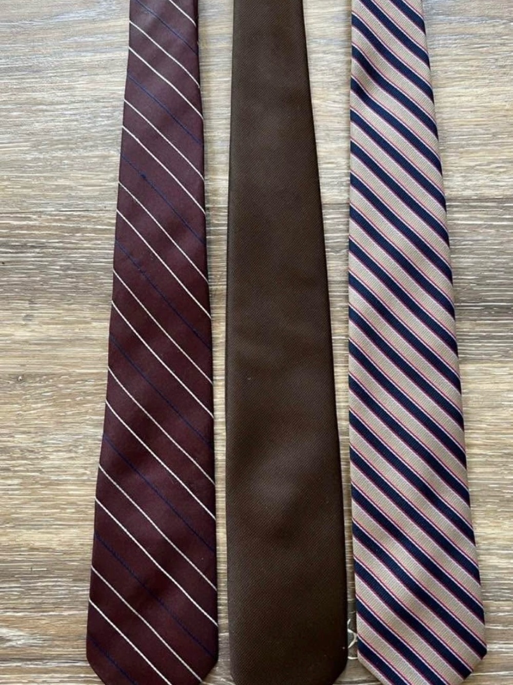 Sears Men's Maroon, Brown, and Beige Striped Tie Set